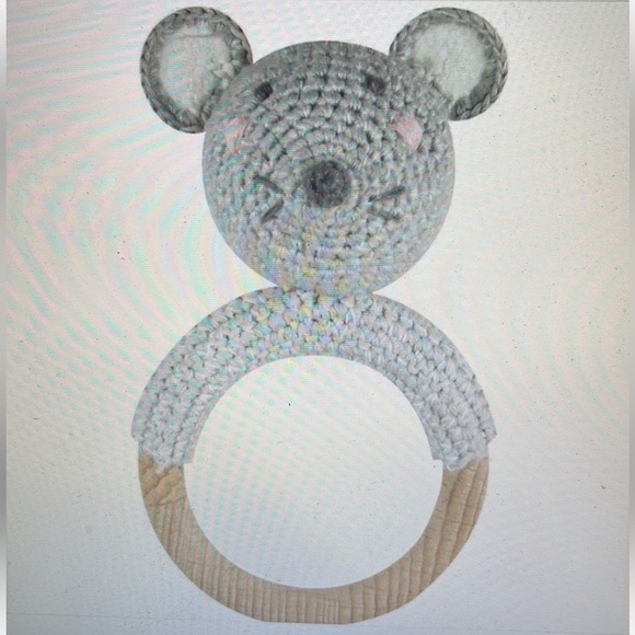 Albetta Crochet Mouse Baby Rattle Infant Ring Organic Cotton Knit Handmade - Picture 1 of 11